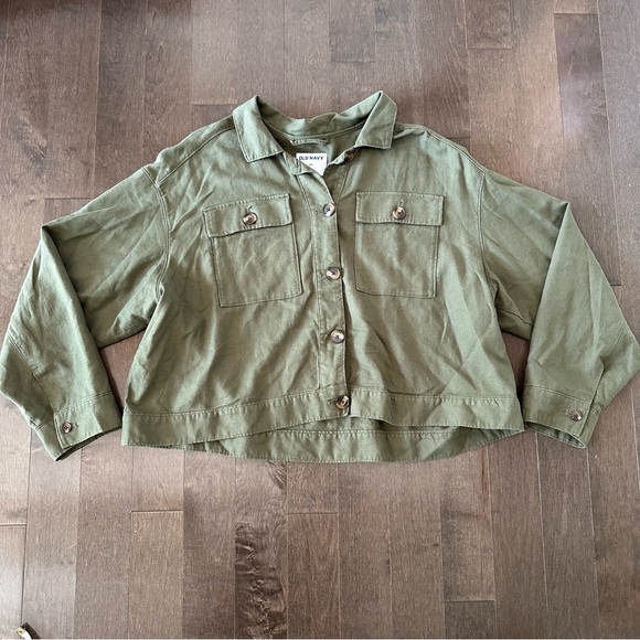 Old Naxy Jackets & Blazers - Old Navy Linen Blend Cropped Boxy Utility Army Causal XXL